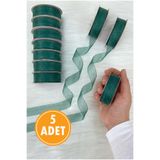 ZEYMERADE 5 Adet Organze Tül Kurdele Zümrüt Yeşili 2cm 22mt, Bohça, Çeyiz, Hediye, Paketleme, Süsleme, Nikah