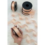 ZEYMERADE Açık Yavruağzı Hilton Çizgili Şifon Kurdele 2,5 cm 20 mt, Gelin, Bohça, Nişan, Çeyiz, Hediye Süsleme