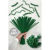 ZEYMERADE Ağaç Yeşil Şönil 30cm, 100 Adet Tüylü Kadife Tel Peluş, El İşi, Çiçek, Hediye, Süsleme, Okul, Etkinlik