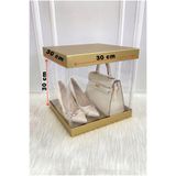 ZEYMERADE Asetat Gelin Çeyiz Bohça Kutusu, Gold Büyük Boy 30x30Cm, Şeffaf Katlanabilir Demonte, Damat Nişan Hediye