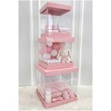 ZEYMERADE Asetat Kutu, Bebe Pembe 3'lü Set, Şeffaf Katlanabilir Demonte, Doğum Hediye Baby Shower Bebek Cinsiyet Parti