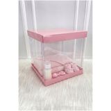 ZEYMERADE Asetat Kutu, Bebe Pembe Büyük Boy 30x30Cm, Şeffaf Demonte, Doğum Hediye Baby Bebek Cinsiyet Parti