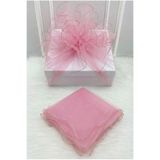 ZEYMERADE Bebe Pembe Süsleme Tülü, Gold Kenar Bohça Çeyiz Gelin Damat Nişan Nikah Valiz Hediye Süsü 150x150cm