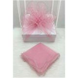 ZEYMERADE Bebe Pembe Süsleme Tülü, Gümüş Kenar Bohça Çeyiz Gelin Damat Nişan Nikah Valiz Hediye Süsü 150x150cm