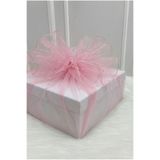 ZEYMERADE Bohça Süsleme Tülü Bebe Pembe, Gold Overlok Kenar Çeyiz Gelin Damat Nişan Valiz Hediye Süs 150x150cm
