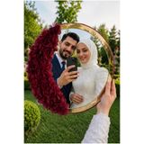 ZEYMERADE Bordo Aynalı Gelin Tefi 30cm, Lazer Çiçek Süslemeli, Düğün Nişan Sünnet Kına Nedime Nikah Söz Bride Parti Tefi