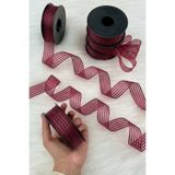 ZEYMERADE Bordo Hilton Çizgili Şifon Kurdele 2,5 cm 20 mt, Gelin, Bohça, Nişan, Çeyiz, Hediye, Nikah, Süsleme