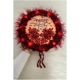 ZEYMERADE Bordo Ledli Gelin Tefi 32cm, Üç Boyutlu Çiçekli Parlak Taş Ve Tüy Süslemeli, Düğün Kına Gecesi Nedime Bride Sünnet