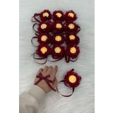 ZEYMERADE Bordo Ledli Kına El Mumu, Tealight Mum Pilli 6 Adet, Sünnet, Led Işıklı, Düğün, Nedime, Bride