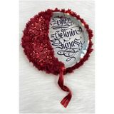 ZEYMERADE Bordo Vip Aplikli ve 3D Lazer Çiçek Süslemeli Ledli Şeffaf Gelin Tefi 32cm, Düğün Kına Gecesi Nedime Bride Parti Sünnet Def