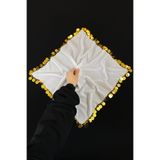 ZEYMERADE Büyük Boy Şifon Halay Mendili, 50x50cm Beyaz Gold 5 Adet, Gelin Damat Düğün Kına Sünnet Nişan Bride