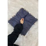 ZEYMERADE Büyük Boy Şifon Halay Mendili, 50x50cm Lacivert Gümüş 1 Adet, Gelin Damat Düğün Kına Sünnet Nişan
