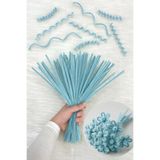 ZEYMERADE Buz Mavi Şönil 30cm, 100 Adet Tüylü Kadife Tel Peluş, El İşi, Çiçek, Hediye, Süsleme, Okul, Etkinlik