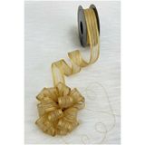 ZEYMERADE Çekmeli Şifon Kurdele Gold Sim 2,5cm 20mt, Gelin, Bohça, Çeyiz, Nişan, Hediye, Süsleme