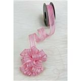 ZEYMERADE Çekmeli Şifon Kurdele Pembe Gold Sim 2,5cm 20mt, Gelin, Bohça, Çeyiz, Nişan, Hediye, Süsleme