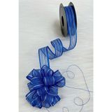 ZEYMERADE Çekmeli Şifon Kurdele Saks Mavi Gümüş Sim 2,5cm 20mt, Gelin, Bohça, Çeyiz, Nişan, Hediye, Süsleme