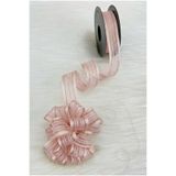 ZEYMERADE Çekmeli Şifon Kurdele Toz Pembe Gold Sim 2,5cm 20mt, Gelin, Bohça, Çeyiz, Nişan, Hediye, Süsleme