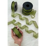 ZEYMERADE Çimen Yeşili Hilton Çizgili Şifon Kurdele 2,5 cm 20 mt, Bohça, Nişan, Çeyiz, Hediye, Nikah, Süsleme