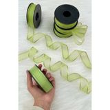 ZEYMERADE Fıstık Yeşili Şifon Kurdele 2,5 cm 20 mt, Gelin, Bohça, Nişan, Çeyiz, Özel Gün, Hediye, Süsleme