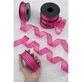 ZEYMERADE Fuşya Hilton Çizgili Şifon Kurdele 2,5 cm 20 mt, Gelin, Bohça, Nişan, Çeyiz, Hediye, Nikah, Süsleme