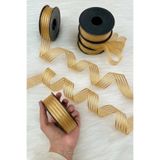 ZEYMERADE Gold Hilton Çizgili Şifon Kurdele 2,5 cm 20 mt, Gelin, Damat, Bohça, Nişan, Çeyiz, Hediye, Süsleme