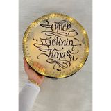 ZEYMERADE Gold Ledli Gelin Tefi 32cm, Parlak Sultan Taş Süslemeli Def, Düğün Kına Gecesi Nedime Bride Sünnet