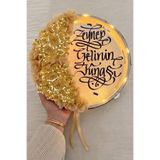 ZEYMERADE Gold Ledli Şeffaf Gelin Tefi 32cm, Işıl Işıl Vip Güpürlü Ve 3d Çiçek Süslemeli, Düğün Sünnet Kına Nedime Bride Parti Defi