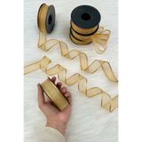 ZEYMERADE Gold Şifon Kurdele 2,5 cm 20 mt, Gelin, Damat, Bohça, Nişan, Çeyiz, Özel Gün, Hediye, Düğün, Süsü