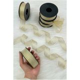 ZEYMERADE Gold Sim Hilton Çizgili Şifon Kurdele 2,5cm 20mt, Gelin, Bohça, Nişan, Çeyiz, Hediye, Nikah, Süsleme
