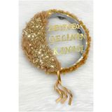 ZEYMERADE Gold Vip Aplikli Ve 3D Lazer Çiçek Süslemeli Pleksi Ledli Şeffaf Gelin Tefi 32cm, Düğün Kına Gecesi Nişan Söz Nedime Gelin Damat Bride Parti Sünnet Tef