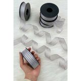 ZEYMERADE Gri Hilton Çizgili Şifon Kurdele 2,5 cm 20 mt, Gelin, Damat, Bohça, Nişan, Çeyiz, Hediye, Süsleme