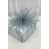 ZEYMERADE Gri Süsleme Tülü Gümüş Kenarlı, Bohça Çeyiz Gelin Damat Nişan Nikah Valiz Hediye Süsü 100x100cm