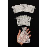 ZEYMERADE Gümüş Güllü Kına Çerez Nişan Hediye Kesesi 100 Adet Ölçü 12x15cm, Nikah Düğün Bride Mevlüt Sünnet