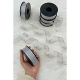 ZEYMERADE Gümüş Simli Şifon Kurdele 2,5 cm 20 mt, Gelin, Damat, Bohça, Nişan, Çeyiz, Özel Gün, Hediye, Süsleme