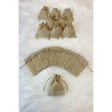 ZEYMERADE Jüt Hasır Çuval Kese, Kına Çerez Altın Takı Hediye Kesesi, 50 Adet Ölçü 9x12cm