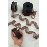 ZEYMERADE Kahverengi Hilton Çizgili Şifon Kurdele 2,5 cm 20 mt, Bohça, Nişan, Çeyiz, Hediye, Nikah, Süsleme
