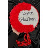 ZEYMERADE Kırmızı Gelin Tefi, Kordonlu İncili Ve Lazer Çiçek Süslemeli 30cm, Düğün Sünnet Kına Gecesi Nedime Nikah Nişan Söz Bride Parti Tefi Gelin Damat Bekarlığa Veda