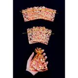 ZEYMERADE Kırmızı Güllü Kına Çerez Nişan Hediye Kesesi 50 Adet Ölçü 12x15cm, Nikah Düğün Bride Mevlüt Sünnet