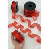 ZEYMERADE Kırmızı Hilton Çizgili Şifon Kurdele 2,5 cm 20 mt, Gelin, Damat, Bohça, Nişan, Çeyiz, Hediye Süsleme