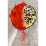ZEYMERADE Kırmızı Ledli Şeffaf Gelin Tefi 32cm Tüylü 3d Çiçek Saten Kurdele Düğün Kına Nedime Bride Parti Defi