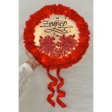 ZEYMERADE Kırmızı Ledli Şeffaf Kaligrafi Gelin Tefi 32cm Vip Güpürlü Ve 3d Çiçek Düğün Kına Nedime Bride Parti