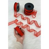 ZEYMERADE Kırmızı Şifon Kurdele 2,5 cm 20 mt, Gelin, Damat, Bohça, Nişan, Çeyiz, Özel Gün, Hediye, Düğün, Süsü