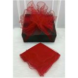 ZEYMERADE Kırmızı Süsleme Tülü, Kırmızı Kenar Bohça Çeyiz Gelin Damat Nişan Nikah Valiz Hediye Süsü 150x150cm
