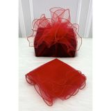 ZEYMERADE Kırmızı Süsleme Tülü Overlok Kenar, Bohça Çeyiz Gelin Damat Nişan Nikah Valiz Hediye Süsü 100x100cm