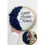 ZEYMERADE Lacivert Aynalı Gelin Tefi 30cm, Kaligrafi Yazılı Ve Lazer Çiçek Süslemeli, Düğün Nişan Sünnet Kına Nedime Nikah Söz Bride Parti Tefi