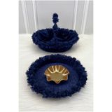 ZEYMERADE Lacivert Gelin Kına Gecesi Tepsi Ve Sepeti, Düğün, Sünnet, Nişan, Kadife Üç Boyutlu Lazer Çiçekli