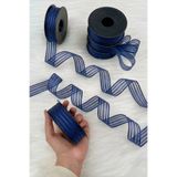 ZEYMERADE Lacivert Hilton Çizgili Şifon Kurdele 2,5 cm 20 mt, Gelin, Bohça, Nişan, Çeyiz, Hediye Nikah Süsleme
