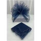 ZEYMERADE Lacivert Süsleme Tülü, Gümüş Kenar Bohça Çeyiz Gelin Damat Nişan Nikah Valiz Hediye Süsü 150x150cm