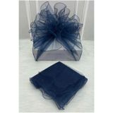 ZEYMERADE Lacivert Süsleme Tülü, Lacivert Kenar Bohça Çeyiz Gelin Damat Nişan Nikah Hediye Süsü 150x150cm