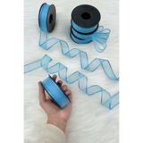 ZEYMERADE Mavi Şifon Kurdele 2,5 cm 20 mt, Gelin, Damat, Bohça, Nişan, Çeyiz, Özel Gün, Hediye, Düğün, Süsü